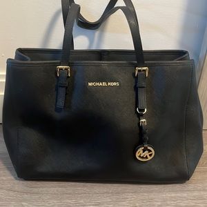 Black leather MK large tote bag
